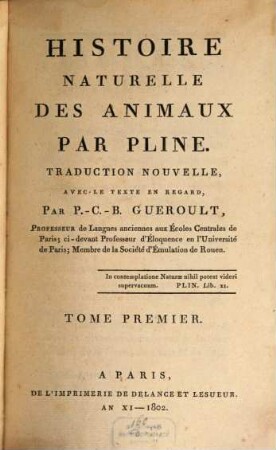 Histoire naturelle des animaux, 1