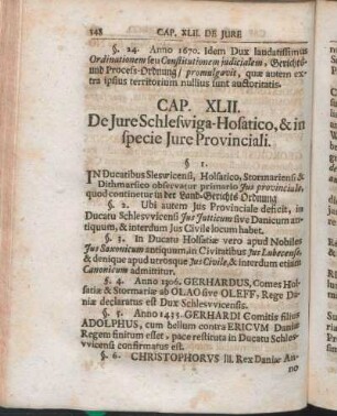 Cap. XLII. De Jure Schleswiga-Hosatico [!], & in specie Jure Provinciali.