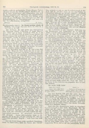 441-443 [Rezension] Goudenough, Erwin R., The Pseudo-Justinian „Oratio ad Graecos“