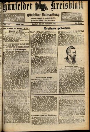 Erste Ausgabe vom Samstag, den 26. November 1927.
