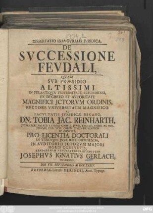 Dissertatio Inavgvralis Jvridica, De Svccessione Fevdali