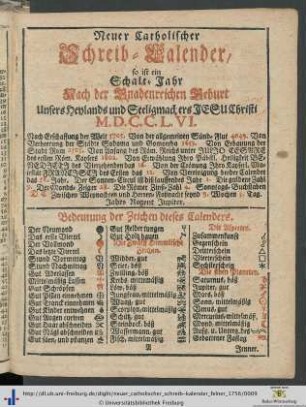 Neuer Catholischer Schreib-Kalender.