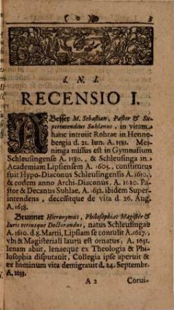 Libri Memorialis Ill. Gymnasii Saxo-Hennebergici : Vitas Illorum, qui Schleusingae inde ab ortu Gymnasii studiis liberalibus operati sunt, summatim exhibentis, & in Recensiones Pvblicas distributi, 1. Praefatio Libri Memorialis Ill. Gymnasii Saxo-Hennebergici