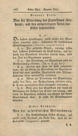 Neunter Titel. Von der Erwerbung des Eigenthums