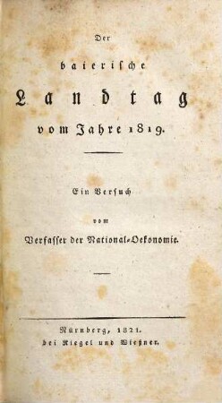Der baierische Landtag vom Jahre 1819 : ein Versuch