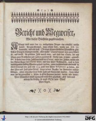 Bericht und Wegweiser. wie dieses Büchlein zu gebrauchen.