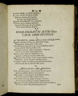 Epigrammatum Aliorumque Carm. Liber Secundus.