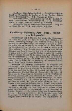 Unterstützungs-Hilfsvereine, Spar-, Kredit-, Vorschuß- und Darlehenskassen