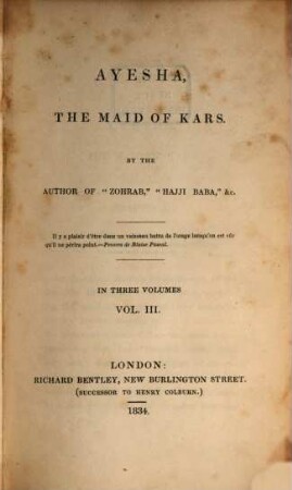 Ayesha, the Maid of Kars : in three volumes, 3