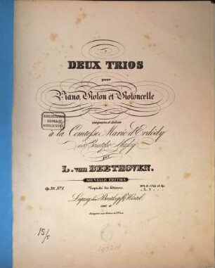 2 trios : pour piano, violon et violoncelle ; composées et dédiées à la Comtesse Marie d'Erdödy ... ; op. 70,1.2. 1, op. 70,1