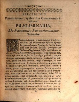 Specimen paroemiarum historicarum ad res Germaniae illustrandas comparatarum