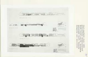 Grundschule, Berlin-Reinickendorf (Diplomarbeit bei Kurt Dübbers): Ansicht von Süden und Schnitte 1:200