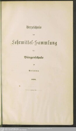 Verzeichnis der Lehrmittel-Sammlung