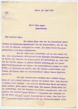 Brief an Fritz Meyer : 26.06.1916