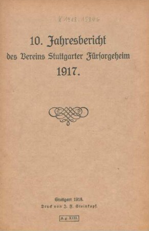 10.1917: Jahresbericht des Vereins Stuttgarter Fürsorgeheim
