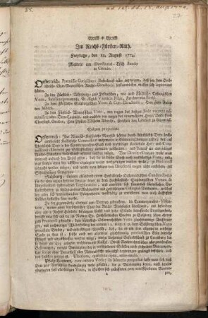 Im Reichs-Fürsten-Rath. Freytags, den 12. August 1774. Meldete am Directorial-Tisch stando in Circulo