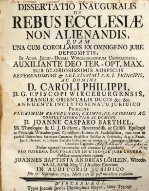 Dissertatio Inauguralis De Rebus Ecclesiae Non Alienandis