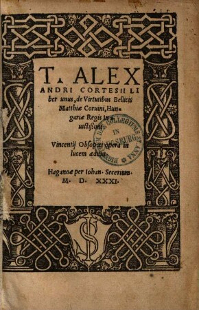 Liber unus de virtutibus bellicis Matthiae Corvini, Hungariae regis invictissimi