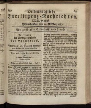 XLII. Stück. Sonnabends: den 20. October, 1787.