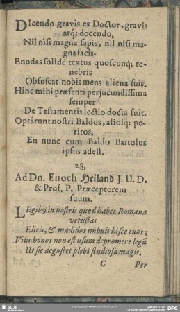 28. [27]. Ad Dn. Enoch Heiland I.U.D. & Prof. P. Praeceptorem suum