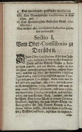 Sectio I. Vom Ober-Consistorio zu Dreßden.