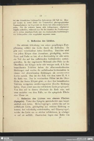 1. Reflexion von ebenen Flächen (Spiegeln)