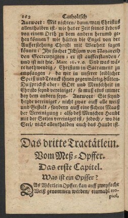 Das dritte Tractätlein. Vom Meß-Opffer. Das erste Capitel. Was ist ein Opffer?
