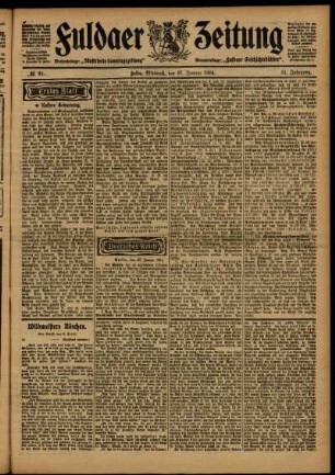 Erste Ausgabe vom Mittwoch, den 27. Januar 1904.