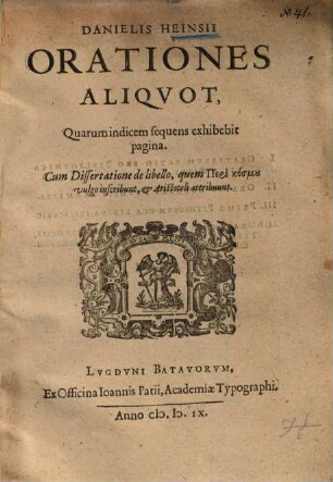 Danielis Heinsii Orationes Aliqvot