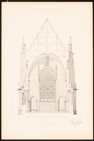 Katholische Pfarrkirche: Querschnitt (aus: C. Schäfer, Die Bauhütte, Entwürfe im Stile des Mittelalters, 3. Bd., 1895, Blatt 35)