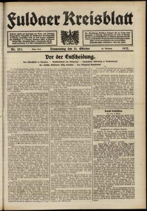 Erste Ausgabe vom Donnerstag, den 31. Oktober 1912.