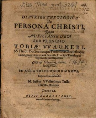 Diatribe Theologica De Persona Christi