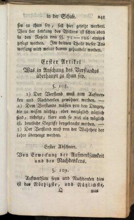 Erster Artikel Was in Ansehung des Verstandes überhaupt zu thun sey