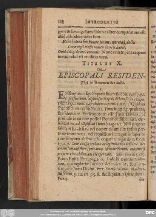 Titulus X. De Episcopali Residentia [...] dictâ.