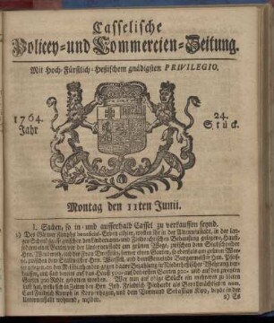 24. Stueck, Montag den 11ten Junii 1764