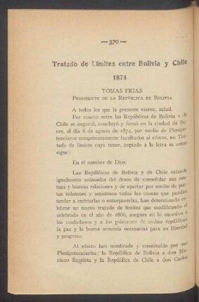 Tratado de límites entre Bolivia y Chile - 1874