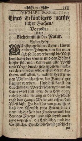 Von den Geheimnüssen der Natur.