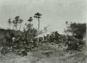 Schlacht bei Sedan : Putz, Ludwig: Schlacht bei Sedan (Eroberung einer französischen Batterie durch thüringische Infanterie in der Schlacht bei Sedan). 1888. Öl auf Leinwand; 73 x 99 cm. Dresden: Galerie Neue Meister 1310 (2436)