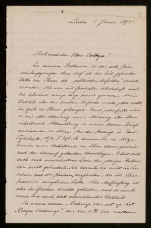Nr. 3 Brief von Abraham Kuenen an Paul de Lagarde. Leiden, 1.1.1875