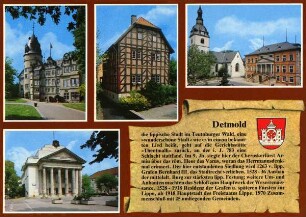 Postkarte: Detmold. Schloß, Spieker, Rathaus, Landestheater