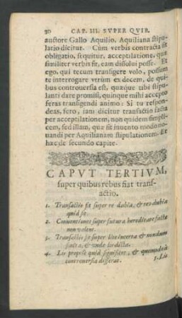 Caput Tertium, super quibus rebus fiat transactio.
