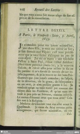 Lettre DXXXIX. A Paris, le Vendredi-Saint, 8. Avril, 1689