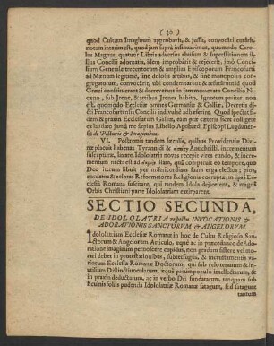 Sectio Secunda, De Idololatria respectu Invocationis & Adorationis Sanctorum & Angelorum