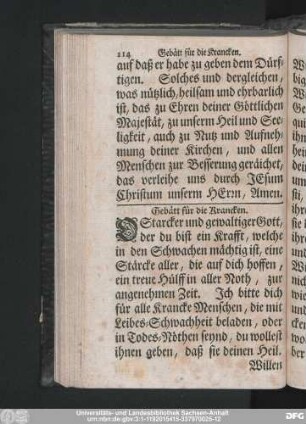 Gebätt für die Krancken.