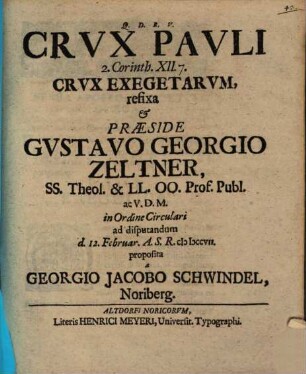 Crux Pauli 2. Corinth. XII.7. Crux Exegetarum