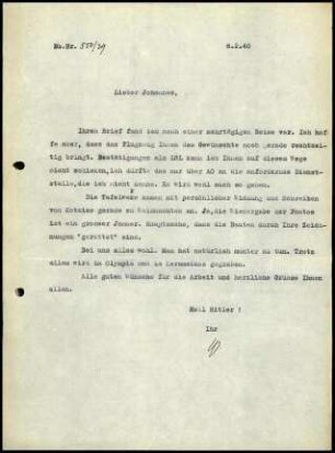 W. Wrede an H. Johannes