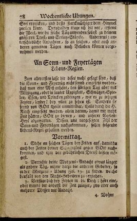 An Sonn- und Feyertägen Lebens-Reglen