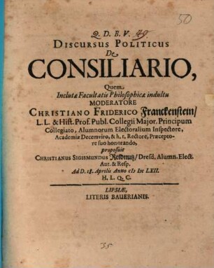 Discursus politicus De Consiliario