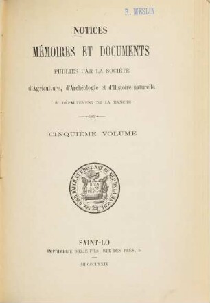 Notices, mémoires et documents. 5. 1879