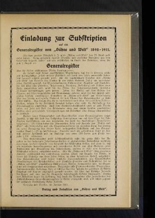 Einladung zur Subskription